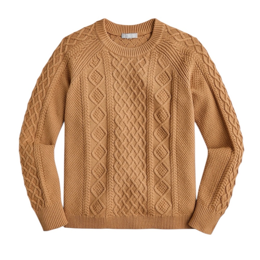 J.Crew Factory Cable Crewneck Sweater in Camel
